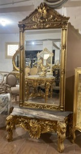 Casa Padrino consola de espejo barroco con tapa de mármol oro / gris - Consola barroco con espejo - Muebles Barrocos - Noble y Magnífico