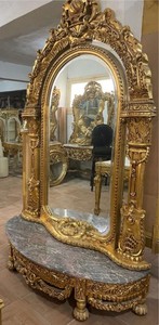 Casa Padrino consola de espejo barroco con tapa de mármol oro / gris - Consola barroco hecha a mano con espejo - Muebles Barrocos - Noble y Magnífico