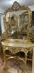Casa Padrino consola de espejo barroco con tapa de mármol oro / crema - Consola barroco hecha a mano con espejo - Muebles Barrocos - Noble y Magnífico