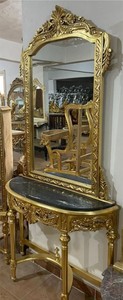Casa Padrino consola de espejo barroco con tapa de mármol oro / negro - Consola barroco hecha a mano con espejo - Magníficos muebles barrocos 