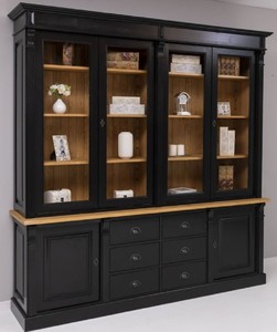 Casa Padrino Landhausstil Massivholz Schrank Schwarz / Naturfarben 223 x 51 x H. 228 cm - Bücherschrank - Regalschrank - Landhausstil Massivholz Möbel