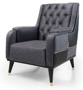 Casa Padrino luxury armchair gray / black / gold 82 x 89 x H. 91 cm - Modern living room armchair - Living room furniture