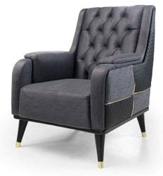 Casa Padrino luxury armchair gray / black / gold 82 x 89 x H. 91 cm - Modern living room armchair - Living room furniture