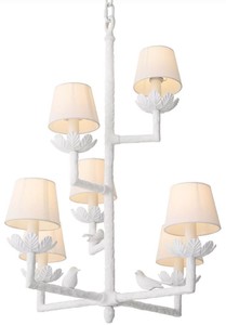 Casa Padrino lustre Art Nouveau de luxe en aluminium avec petits oiseaux décoratifs blanc mat / blanc 77 x 77 x H. 99 cm - Lustres de Salon Baroque & Art Nouveau - Qualité de Luxe