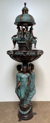 Casa Padrino luxury Art Nouveau bronze fountain bronze / turquoise Ø 81 x H. 236 cm - Magnificent garden fountain - Garden decoration fountain - Baroque & Art Nouveau Garden Accessories