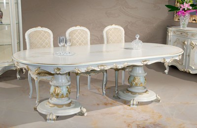 Casa Padrino table à manger baroque de luxe blanc / crème / multicolore / or - Table de salle à manger ovale baroque - Meuble de salle à manger baroque - Qualité de Luxe - Fabriqué en Italie