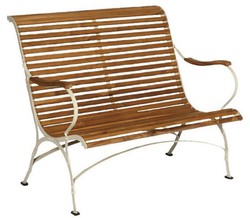 Casa Padrino luxury Art Nouveau garden bench brown / cream 107 x 80 x H. 91 cm - Garden & patio bench with backrest and armrests - Art Nouveau garden & patio furniture