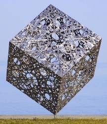 Casa Padrino scultura da giardino di lusso in acciaio inossidabile cubo argento 150 x 130 x A. 170 cm - Decorazione da giardino resistente alle intemperie fatta a mano - Collezione di Lusso