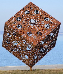 Casa Padrino scultura da giardino di lusso in acciaio cubo ruggine 150 x 130 x A. 170 cm - Decorazione da giardino resistente alle intemperie fatta a mano - Collezione di Lusso