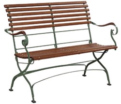 Casa Padrino panca da giardino Art Nouveau di lusso marrone / verde 120 x 55 x A. 90 cm - Panca da giardino e patio con schienale e braccioli - Mobili da Giardino e Patio Art Nouveau