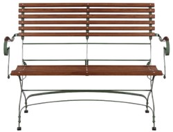 Casa Padrino panca da giardino Art Nouveau di lusso marrone / verde 120 x 55 x A. 90 cm - Panca da giardino e patio con schienale e braccioli - Mobili da Giardino e Patio Art Nouveau