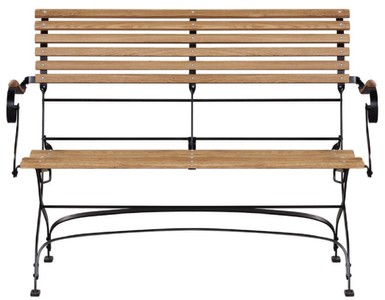 Casa Padrino Luxus Jugendstil Gartenbank Braun / Schwarz 120 x 55 x H. 90 cm - Garten & Terrassen Sitzbank mit Rückenlehne und Armlehnen - Jugendstil Garten & Terrassen Möbel