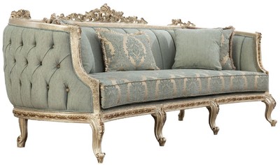 Casa Padrino luxury baroque sofa green / antique gold - Magnificent living room sofa with elegant pattern - Baroque living room furniture