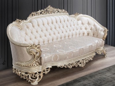 Casa Padrino luxury baroque sofa cream / beige / antique gold - Magnificent living room sofa with elegant pattern - Baroque living room furniture