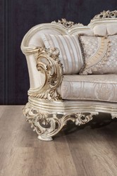 Luxus Barock Antik Stil Massivholz Wohnzimmer Sofa Creme Beige Antik Gold Luxury Baroque Antique Style Solid Wood Living Room Sofa Cream Beige Antique Gold
