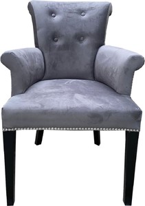 Casa Padrino luxury dining chair gray / black - Solid wood kitchen chair with armrests and fine velvet fabric - Luxury Dining Room & Restaurant Furniture Casa Padrino luxury dining chair gray / black - Solid wood kitchen chair with armrests and fine velvet fabric - Luxury Dining Room & Restaurant Furniture