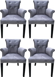 Luxus Esszimmerstuhl Küchenstuhl 4er Set mit Armlehnen Grau Schwarz Luxury Dining Chair Kitchen Chair Set of 4 with Armrests Gray Black Luxus Esszimmerstuhl Küchenstuhl 4er Set mit Armlehnen Grau Schwarz Luxury Dining Chair Kitchen Chair Set of 4 with Armrests Gray Black