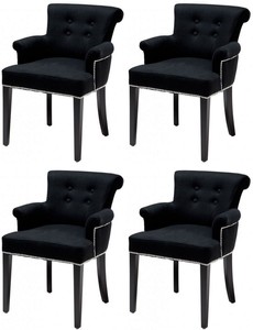 Casa Padrino set di 4 sedie da pranzo di lusso nero - Sedie da cucina in legno massello con braccioli e tessuto in velluto pregiato - Mobili per Sala da Pranzo e Ristorante di Lusso