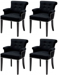 Casa Padrino set di 4 sedie da pranzo di lusso nero - Sedie da cucina in legno massello con braccioli e tessuto in velluto pregiato - Mobili per Sala da Pranzo e Ristorante di Lusso