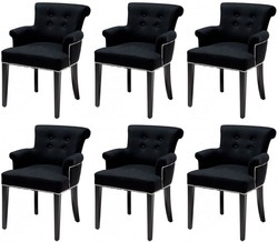 Casa Padrino set di 6 sedie da pranzo di lusso nero - Sedie da cucina in legno massello con braccioli e tessuto in velluto pregiato - Mobili per Sala da Pranzo e Ristorante di Lusso Casa Padrino set di 6 sedie da pranzo di lusso nero - Sedie da cucina in legno massello con braccioli e tessuto in velluto pregiato - Mobili per Sala da Pranzo e Ristorante di Lusso