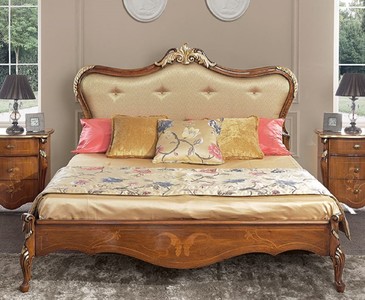 Casa Padrino letto matrimoniale barocco di lusso oro / marrone / oro - Magnifico letto in legno massello in stile barocco - Mobili per Camera da Letto e per Hotel Barocchi - Fatto in Italia