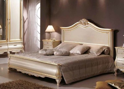 Casa Padrino letto matrimoniale barocco di lusso crema / oro - Magnifico letto in legno massello in stile barocco - Mobili per Camera da Letto e per Hotel Barocchi - Fatto in Italia
