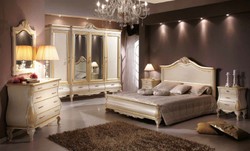 Luxus Barock Massivholz Bett Doppelbett Creme Gold Luxury Baroque Solid Wood Bed Double Cream Gold
