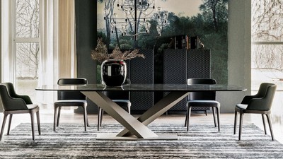 Casa Padrino luxury dining table high gloss black / titanium 240 x 120 x H. 75 cm - Dining room table with ceramic table top - Modern dining room furniture - Luxury quality - Made in Italy Casa Padrino luxury dining table high gloss black / titanium 240 x 120 x H. 75 cm - Dining room table with ceramic table top - Modern dining room furniture - Luxury quality - Made in Italy