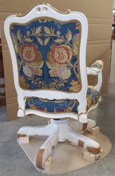 Luxus Barock Massivholz Bürostuhl Mehrfarbig Weiß Gold Luxury Baroque Solid Wood Office Chair Multicolored White Gold