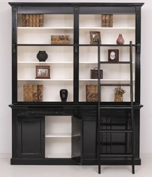 Landhausstil Massivholz Schrank Wohnzimmerschrank Bücherschrank Schwarz Weiß Country Style Solid Wood Cabinet Living Room Cabinet Bookcase Black White