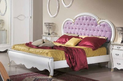 Luxus Barock Massivholz Bett Doppelbett Lila Weiß Gold Luxury Baroque Solid Wood Bed Double Purple White Gold