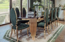 Casa Padrino Luxury Dining Room Set Black / Green / Gold - 1 Luxury Dining Table & 10 Luxury Dining Chairs - Dining Room Furniture - Luxury Quality