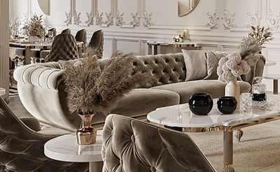 Casa Padrino Luxury Art Deco Chesterfield Sofa Gray / Gold - Sumptuous Living Room Sofa - Art Deco Living Room Furniture