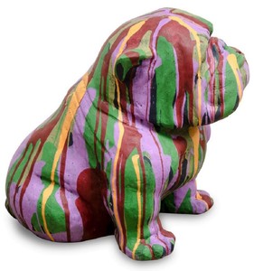 Casa Padrino Garten Deko Skulptur Hund Bulldogge Bunt 31 x 44 x H. 41 cm - Wetterbeständige Garten & Terrassen Figur - Garten & Terrassen Deko Accessoires