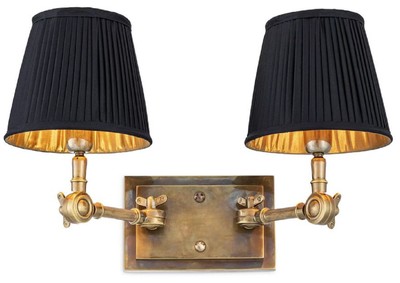 Casa Padrino lámpara de pared doble de lujo latón vintage / negro 33 x 25 x A. 25 cm - Noble aplique con brazos giratorios - Calidad de Lujo
