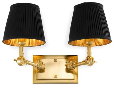 Casa Padrino lámpara de pared doble de lujo oro / negro 33 x 25 x A. 25 cm - Noble aplique con brazos giratorios - Calidad de Lujo