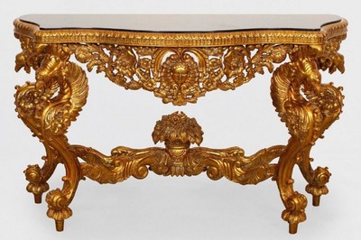 Casa Padrino consola barroco de lujo oro / negro - Consola de madera maciza hecha a mano con elegantes decoraciones y tapa de mármol - Muebles Barrocos