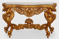 Casa Padrino consola barroco de lujo oro / negro - Consola de madera maciza hecha a mano con elegantes decoraciones y tapa de mármol - Muebles Barrocos