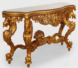 Casa Padrino consola barroco de lujo oro / negro - Consola de madera maciza hecha a mano con elegantes decoraciones y tapa de mármol - Muebles Barrocos