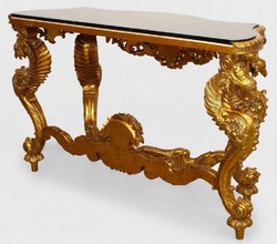 Casa Padrino consola barroco de lujo oro / negro - Consola de madera maciza hecha a mano con elegantes decoraciones y tapa de mármol - Muebles Barrocos
