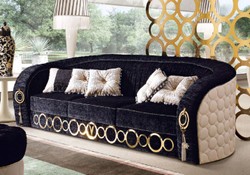 Casa Padrino Luxury Sofa with Metal Ornaments Black / Beige / Gold 260 x 103 x H. 80 cm - Luxury Living Room & Hotel Furniture - First Class Quality - Made in Italy