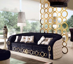 Casa Padrino Luxury Sofa with Metal Ornaments Black / Beige / Gold 260 x 103 x H. 80 cm - Luxury Living Room & Hotel Furniture - First Class Quality - Made in Italy