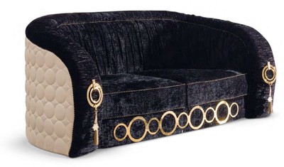 Casa Padrino Luxury Sofa with Metal Ornaments Black / Beige / Gold 192 x 103 x H. 80 cm - Luxury Living Room & Hotel Furniture - First Class Quality - Made in Italy