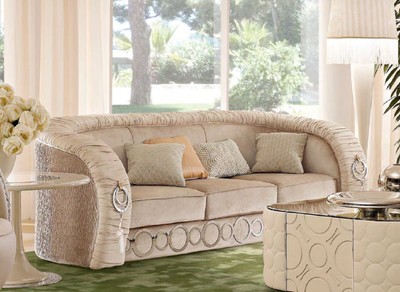 Casa Padrino Luxury Sofa with Metal Ornaments Beige / Silver 260 x 103 x H. 80 cm - Luxury Living Room & Hotel Furniture - First Class Quality - Made in Italy