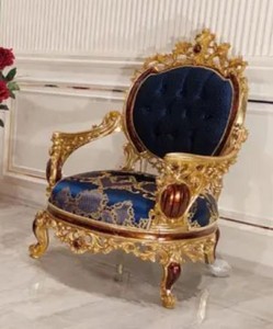 Casa Padrino luxury baroque armchair blue / gold / brown - Magnificent living room armchair with elegant pattern - Baroque living room furniture
