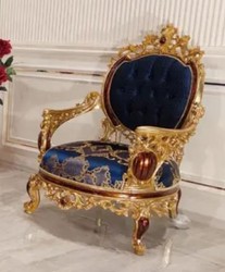 Casa Padrino luxury baroque armchair blue / gold / brown - Magnificent living room armchair with elegant pattern - Baroque living room furniture
