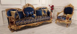 Casa Padrino luxury baroque armchair blue / gold / brown - Magnificent living room armchair with elegant pattern - Baroque living room furniture
