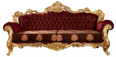 Casa Padrino luxury baroque sofa bordeaux red / gold - Magnificent living room sofa with elegant pattern - Baroque living room furniture