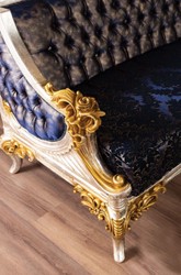 Luxus Barock Wohnzimmer Sofa Royalblau Schwarz Silber Gold Luxury Baroque Living Room Sofa Royal Blue Black Silver Gold