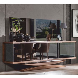 Casa Padrino luxury sideboard with mirror brown - Mirrored solid wood cabinet with wall mirror - Luxury solid wood furniture